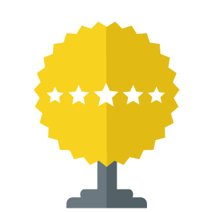 Illustration of a stylized trophy, featuring 5 star icons