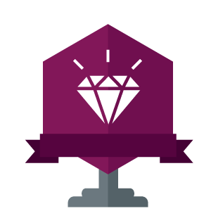 Illustration of a stylized trophy, featuring a diamond icon