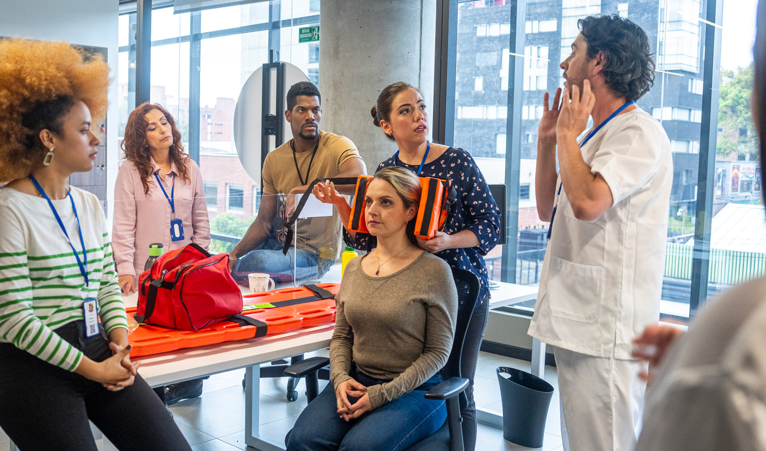 Group of employees in a first aid training course