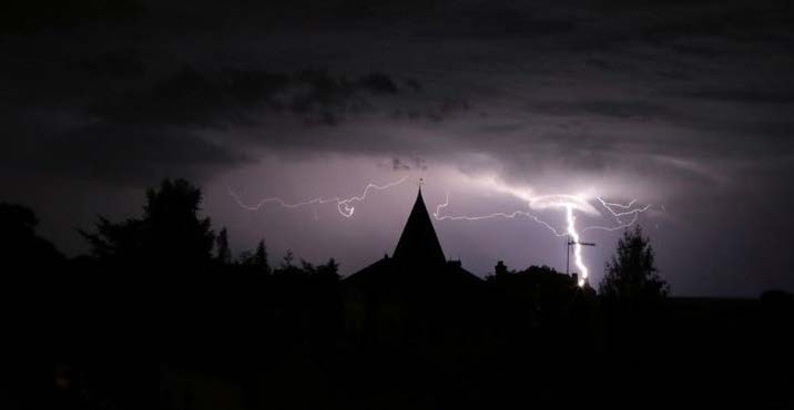 Lightning over a church