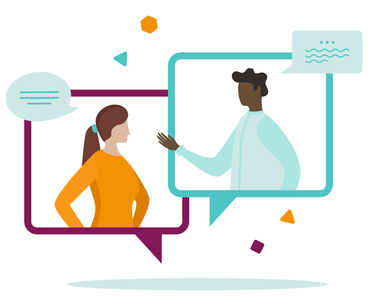 Illustration of two people in speech bubbles having a conversation