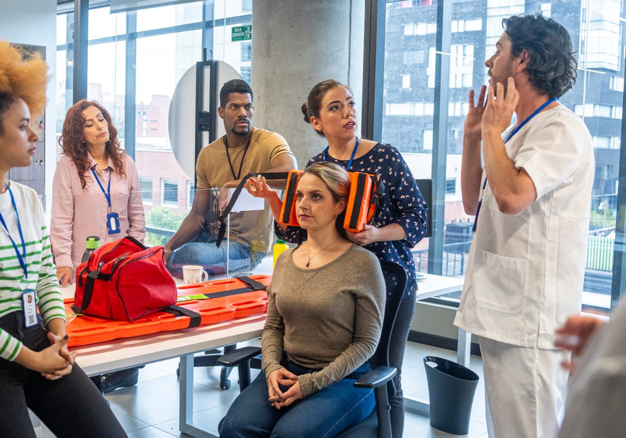 Group of employees in a first aid training course