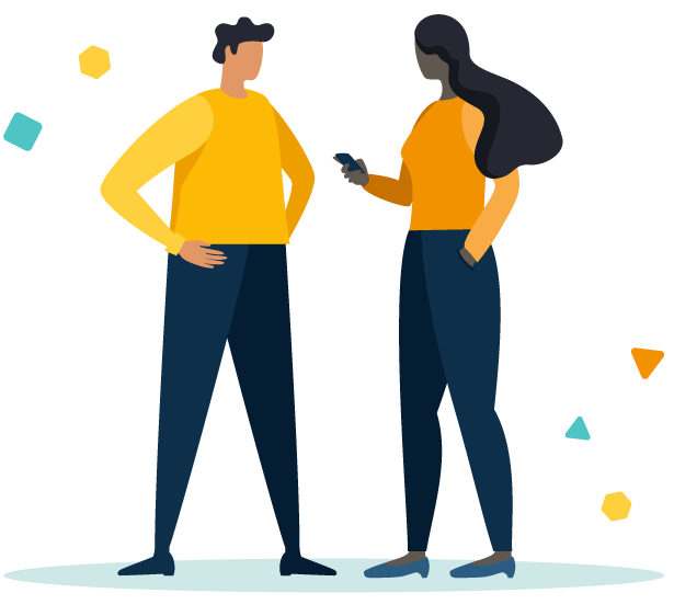Illustration of two colleagues standing together having a conversation