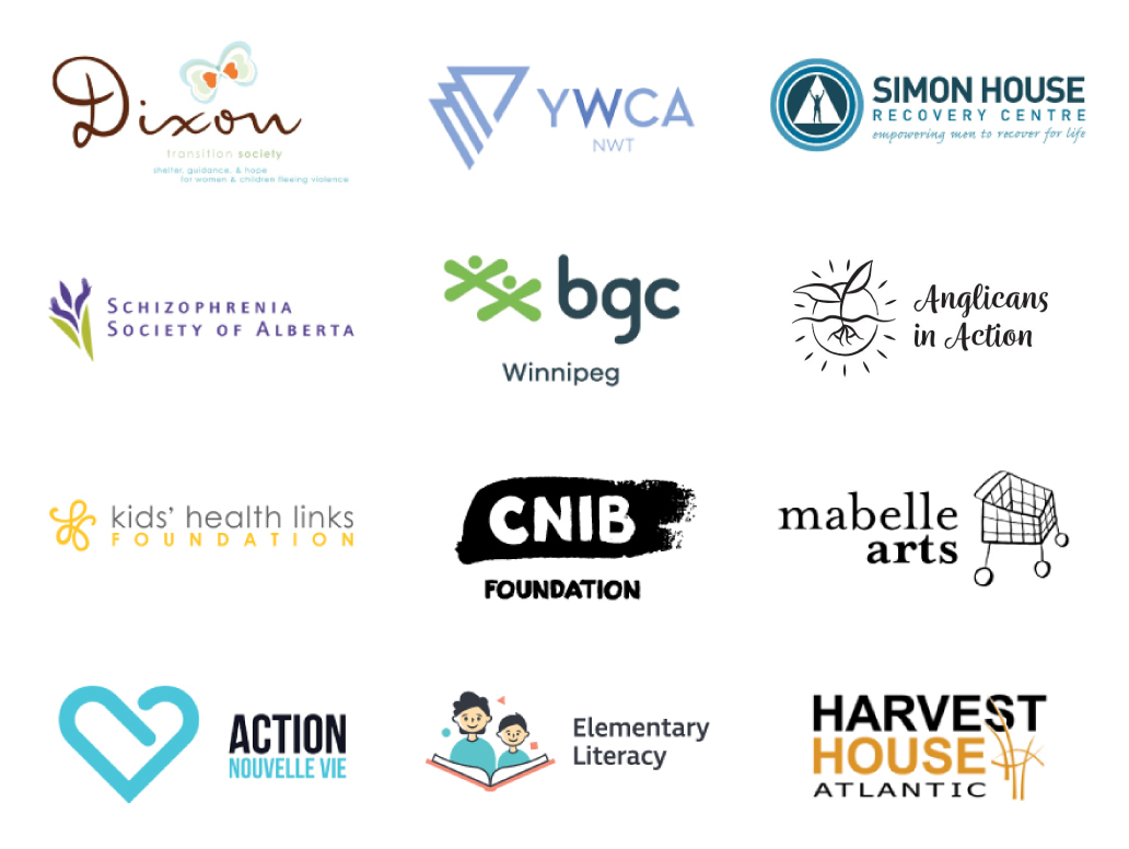 Collage of 12 logos of the recipients of the Community Impact Grants