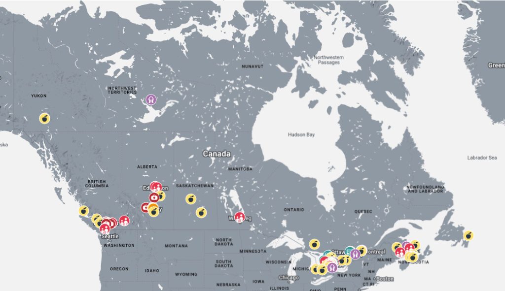 map-thumb-1024x591 Map of Canada with various pins on cities